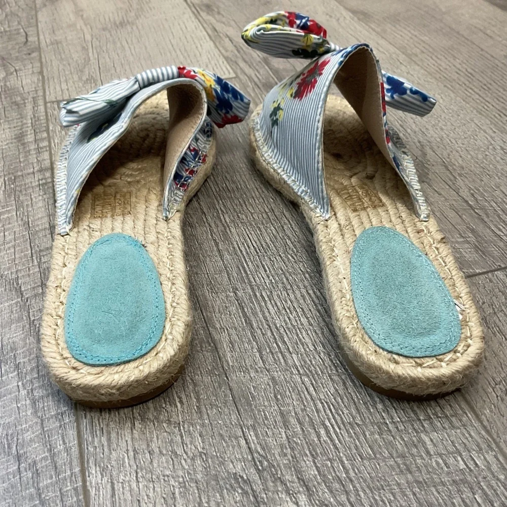 Vintage Havana Lilly Blue Floral Striped Bow Espadrille Slide Sandals Woman's 10 - Picture 4 of 10
